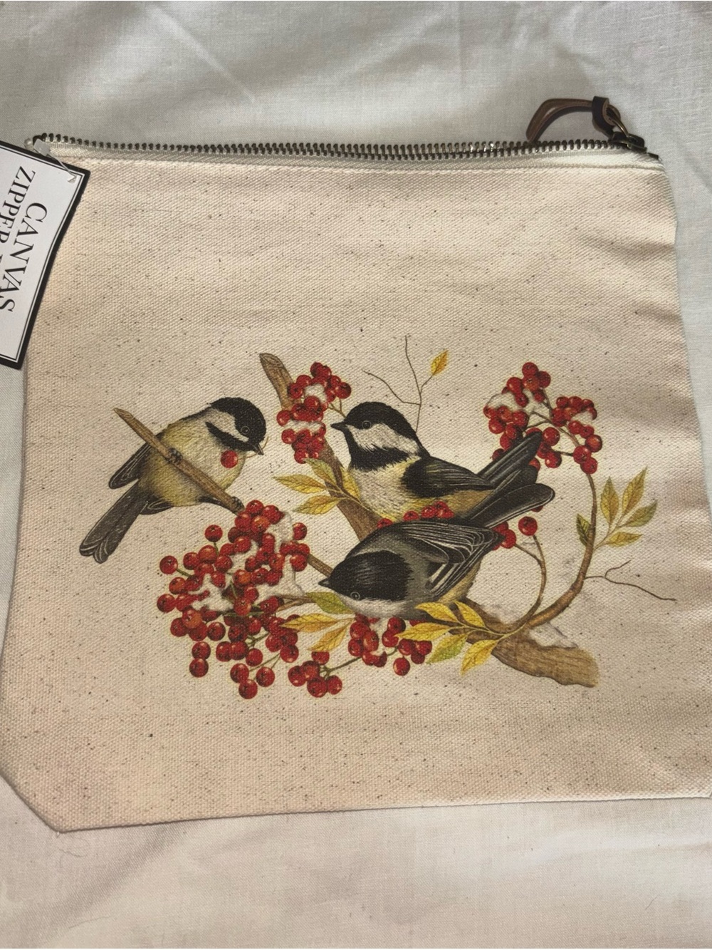 Chickadee canvas zipper pouch nwt